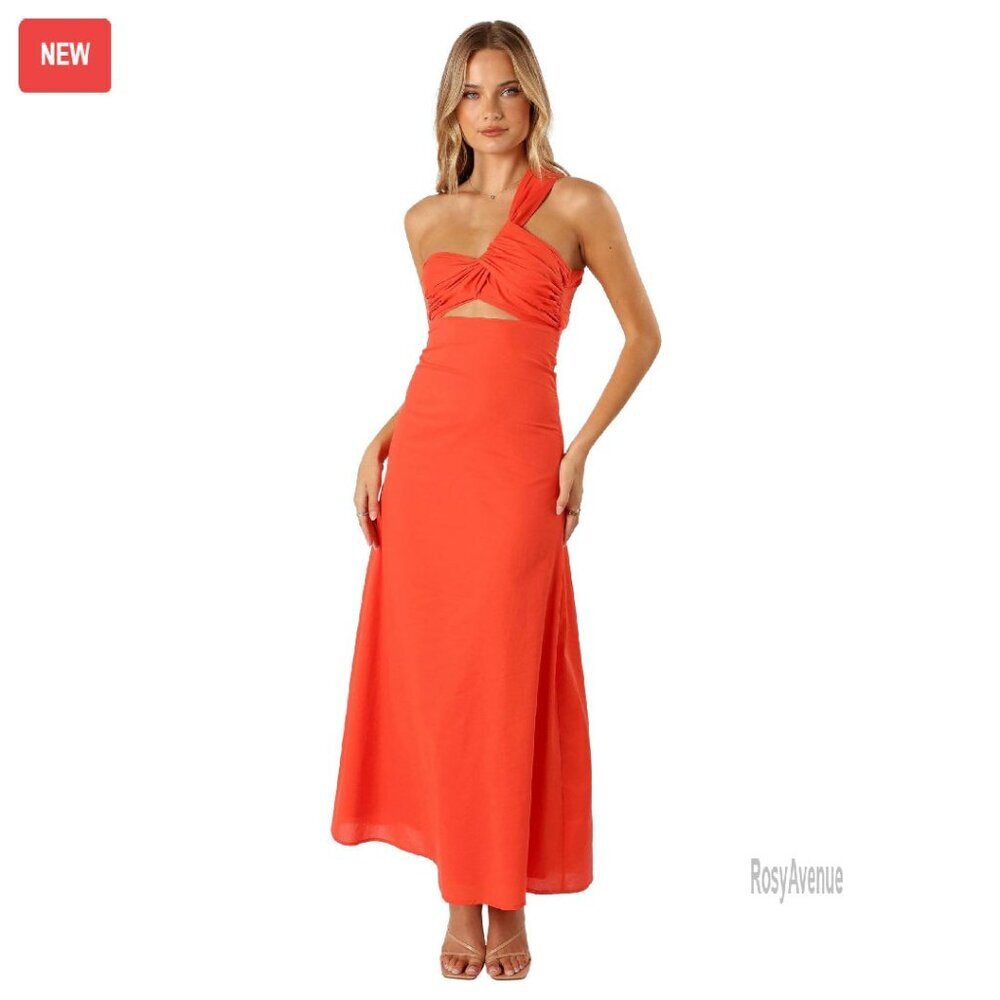 One Shoulder Maxi Dress Formal A-Line Cut Out Twist Detail